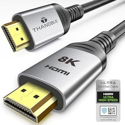 THANDBLE 10K 8K HDMI 2.1 Cable 6.6 FT, 48Gbps Certified Ultra High Speed HDMI® Cables Cord, 8K@60Hz 4K@120Hz DTS:X, HDCP 2.2&2.3, HDR 10, eARC 12Bit Compatible for Laptop/Monitor/PS5/Xbox/UHD TV/PC