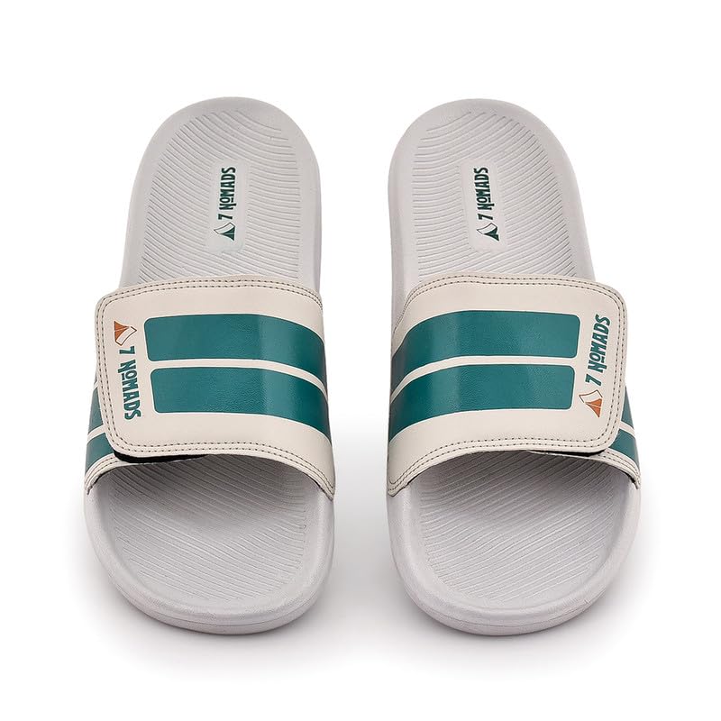 7 Nomads Mens Classic Cushion Sliders/Slippers with Adjustable Strap for Adult | Comfortable & LightWeight | Stylish & Anti-Skid | Waterproof & Everyday Flip Flops for Gents/Boys | Grey/Green - UK 8 (B0DDY6RX75) Amazon Price History, Amazon Price Tracker