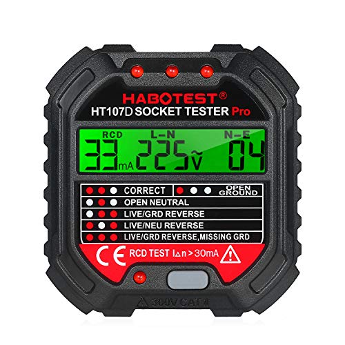 Kstyhome GFCI-Steckdosentester mit Spannungsanzeige 90-250 V Steckdosentester Automatischer Stromkreis Polaritätsspannungsdetektor Breaker Finder HT107D Cover