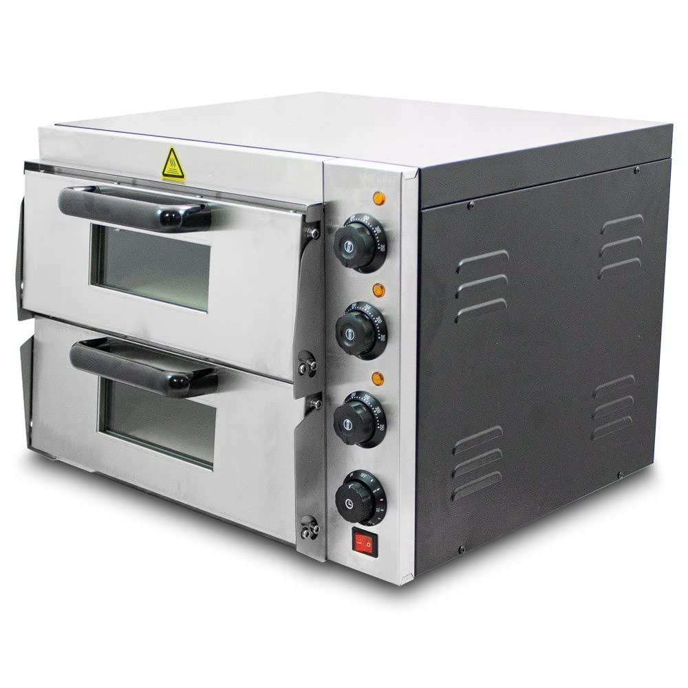 Bituxx Professioneller Doppel Pizzaofen Pizzabackofen Pizzamaker Elektrisch 3000W mit Steinplatte, Gastro Steinbackofen für Pizza, Brot und Backwaren, Leistung 3000 Watt, Temperatur bis zu 350°C