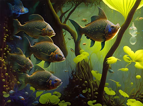 Affiches sur toile de poisson vert 58x90 cm SERENDIPITP pour decoration murale marine