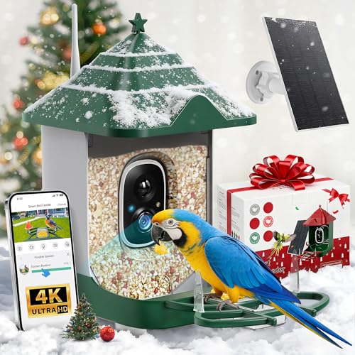 Nuctove Smart Bird Feeder with Camera Solar Powered 4K HD Live Video Bird Camera Feeder with AI Identifies App Control Instant Arrival Alert Auto Capture Motion Detection Bird House (Green)