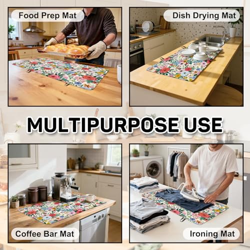 Image of Watercolor Flowers Stove Top Cover for Electric Stove, Flowers Rubber Stove top Cover, Heat Resistant Glass Cooktop Cover, Flat RV Range Protector Dish Drying Mat, Kitchen Farmhouse Decor, 28 inchx20 inch