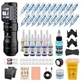 Juego Completo de Máquina Biomaser Máquina Rotativa Inalámbrica Kit Completo con Batería de 2200mAh 20 Cartuchos de Agujas Longitud de Trazo 4.5mm Máquina de Pluma Digital LED Máquina Inalámbrica Plum