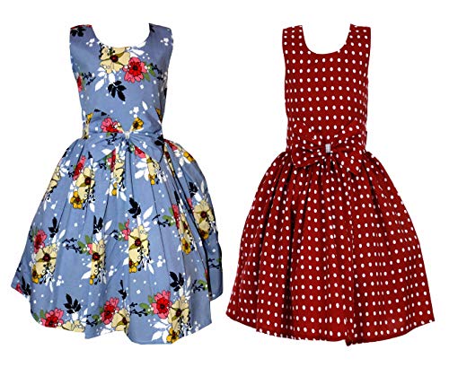 Image of Casual Frock for Baby Girls,Blue Printed and Olive Printed,Pack of 2