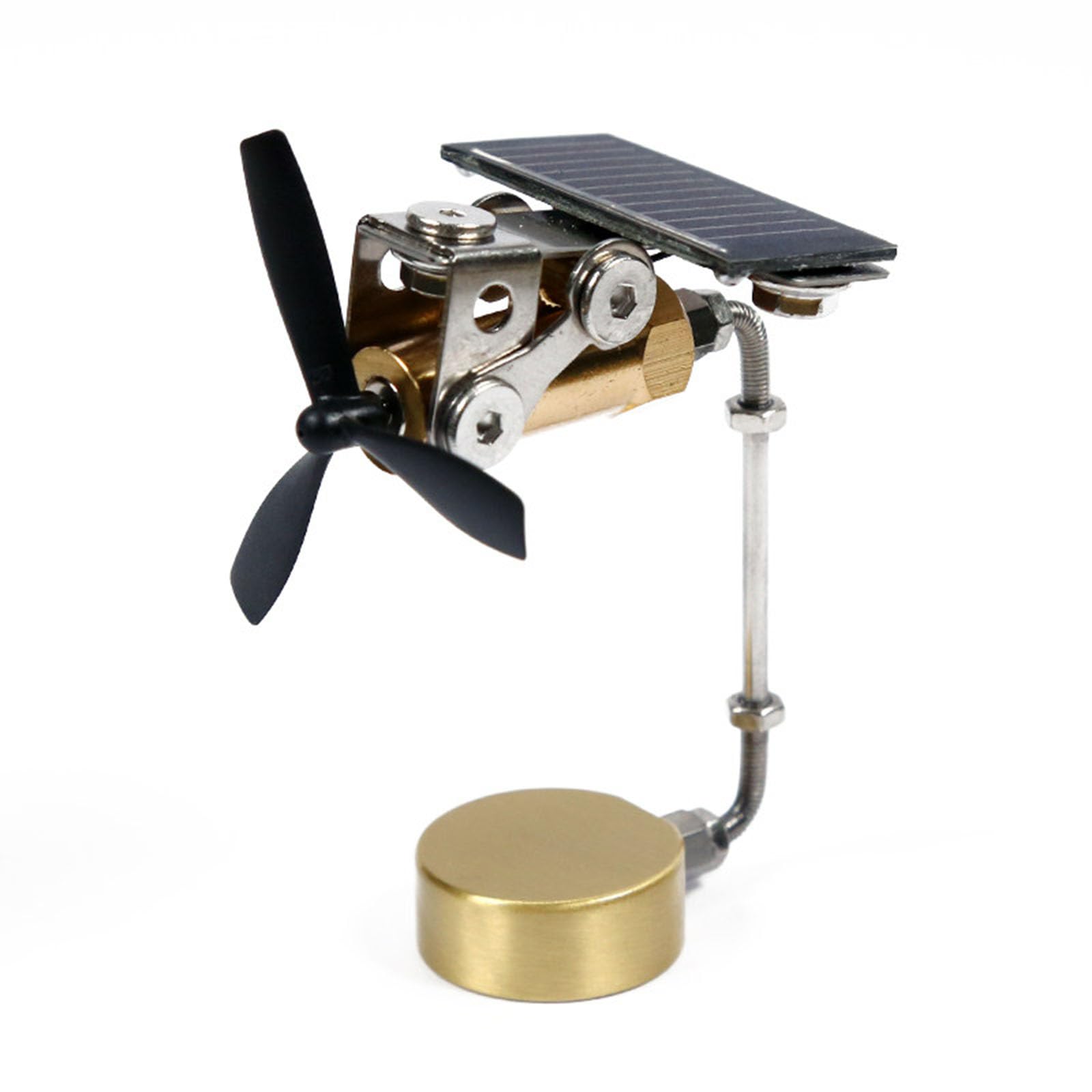 Mini wentylator zasilany energią słoneczną, gadżet na deskę rozdzielczą samochodu, obrotowe ostrza, styl industrialny, ozdoba techniczna do biura, domu i hobbystów