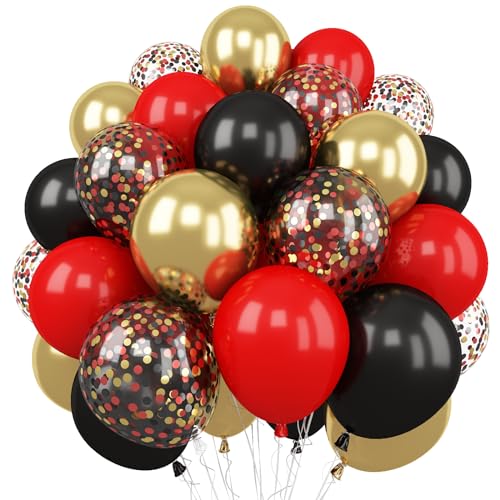 Red and Black Balloon 60 Packs 12 Inch Red Black and Gold Balloon Black Red Balloons for Casino Theme Party Decorations Graduation New Year Party Birthday Decorations