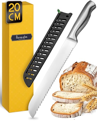 Flavemotion Scharfes Brotmesser mit Wellenschliff mit 20cm Klingenlänge, Großes Brotschneidemesser aus langlebigen Edelstahl für präzises und müheloses Brot Schneiden, Sägemesser für Brot & Brötchen Flavemotion Scharfes Brotmesser mit Wellenschliff mit 20cm Klingenlänge, Großes Brotschneidemesser aus langlebigen Edelstahl für präzises und müheloses Brot Schneiden, Sägemesser für Brot & Brötchen