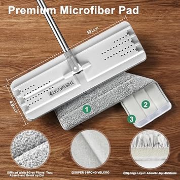 JOYMOOP Mops and Bucket with Wringer Set with 61 Mop Handle with Flexible 13 Flat Head with Flat Mop