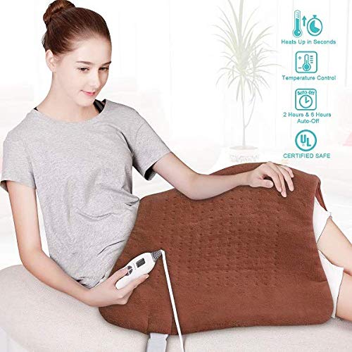 Tech Love XXL Electric Heating Pad for Neck Shoulder and Back Pain Relief with Fixation Strap Moist Heat Pad with Auto Shut Off Extra Large 20" x 28" Coffee