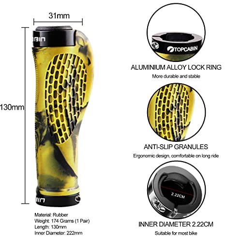Image of TOPCABIN Ergonomic Bike Grips - Widen Holding Rubber Grips with Aluminum LockGrips for Mountain & Road Bikes