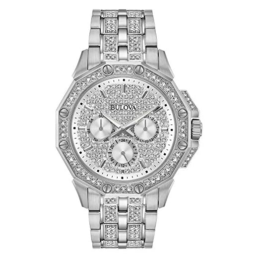 Bulova Men's Crystals Octava Stainless Steel 6-Hand Multi-Function Quartz Watch Style: 96C134