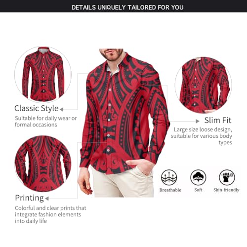 Men's Hawaiian Dress Shirt Casual Long Sleeve Button Down Shirt Tropical Beach Tops for Wedding, Party, Work4