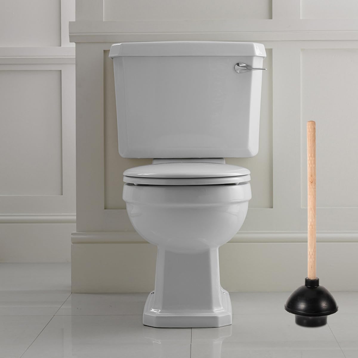 Desatascador de Inodoro Multiuso de Goma y Madera 2 Piezas Resistente para Limpieza en Baño y Lugares Públicos