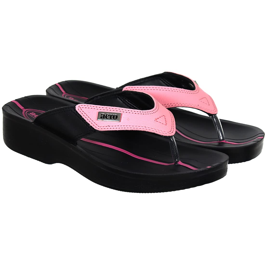 Aerosoft Womens (LA0814) Pink Black PU Slippers - 6 UK/India (B095KD833Q) Amazon Price History, Amazon Price Tracker