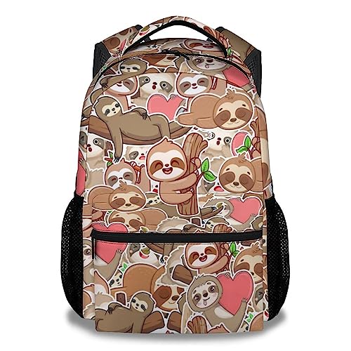 Mercuryelf Sloth Backpack for Girls Boys 16 Inch Brown Backpacks for School Travel Cute Lightweight Bookbag for Kids