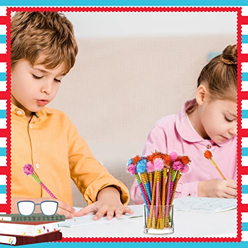 Crtiin 100 Pcs Fun Pencils for Kids Bulk Pompom Fluffy Pens Cute Fuzzy Multicolored Wooden Pencil Colorful with Fur Ball for Children Students School Classroom Birthday Party Favor Rewards Gift