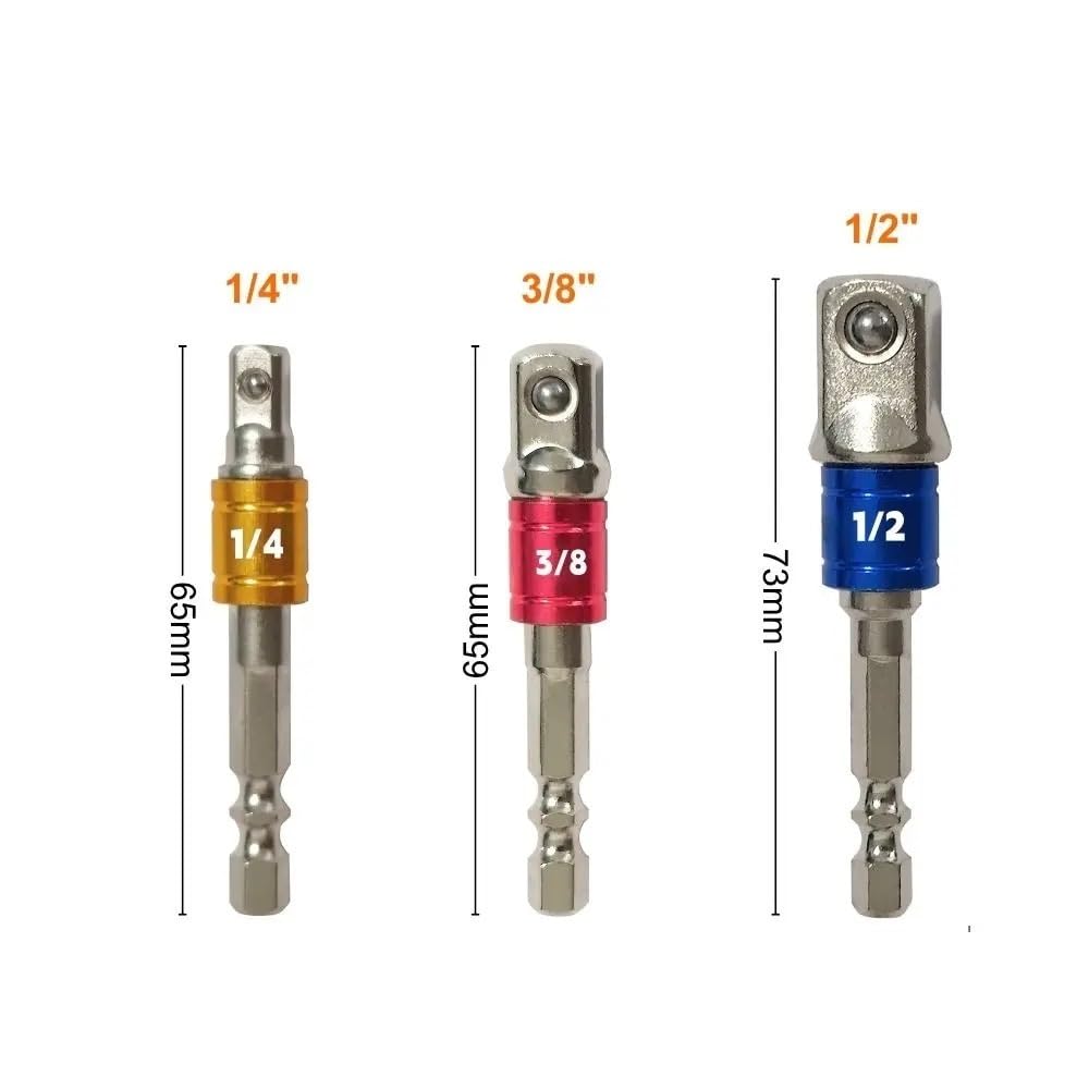 3 szt. Zestaw adapterów gniazd udarowych 1/4" uchwyt sześciokątny do 3/8" 1/2" napęd wiertarki Zestaw przedłużek