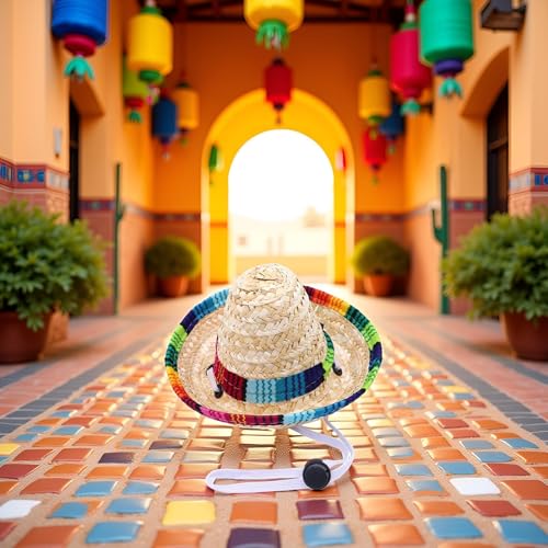 Lustiger Hund Sombrero Hut, Verstellbare Chihuahua Cosplay Cap, mexikanisches Party-Kostüm, Kleidung Dekoration für Haustier Hunde Geburtstag Weihnachten und Halloween Bekleidung Zubehör