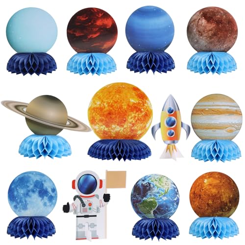 12PCS Solar System Table Centerpiece Decorations, Space Themed Honeycomb Party Decorations, Outer Space Party Table Topper Decorations for Kids Birthday Party Decorations Baby Shower Supplies