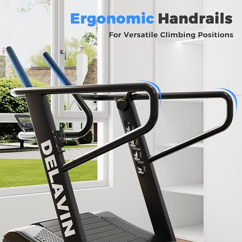 Image of DELAVIN Sturdy Curved Manual Treadmill, Non Electric Motorized Treadmill | 4 Resistance Levels, Display Speed, Time, Distance, Calories, Easy Install, 440LBS Capacity, for Home /Gym /Hotel /Rehab (FBA)