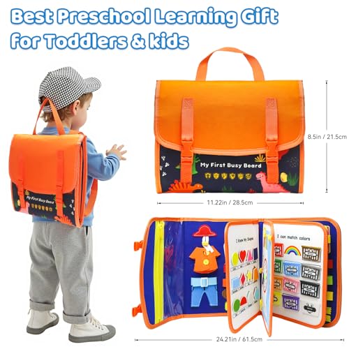 Busy Board Montessori Toys for Toddler,Busy Book - Sensory Preschool Learning Activities Educational Toys with Fine Motor Skills,Gift for Boys Girls,Travel Essentials for Plane Car (Blue)