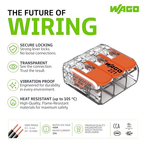Image of WAGO 221-613 | Easy-to-Use Electrical Wire Connector | Pack of 8 | Compact, Tool-Free, Transparent - For DIY, Panels & Wiring Projects - 3-Conductor