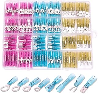 180pcs Heat Shrink Wire Connectors, Ginsco Waterproof Electrical Wire Terminals Kit, Ring Fork Spade Butt Splices Assortment for Automotive Marine Boat 22-16 16-14 12-10 AWG Gauge
