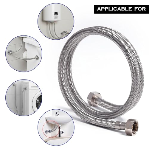 Image of SS 304 Stainless Steel Geyser Connection Pipe 2 Feet, 24 Inchs | Flexible Hot & Cold Water Geyser Pipes | Heavy Duty Tap & Washbasin Connection Pipe | Leak Proof Bathroom Water Hose (Pack of 1)