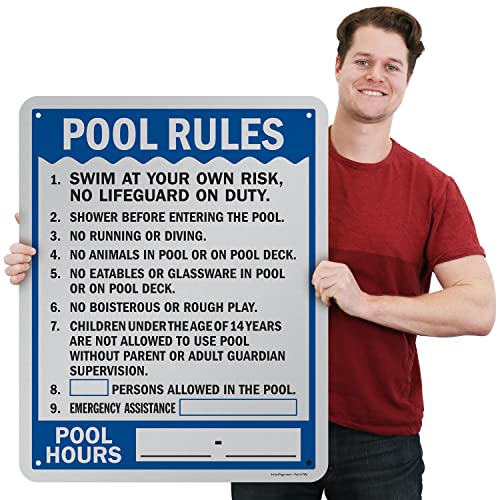 Cartel metálico SmartSign reglas de piscina 30 x 24 in miniatura 4
