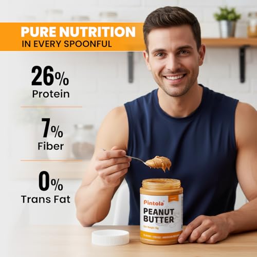 Image of Pintola Original Classic Peanut Butter Creamy 500g - with High Protein 26g & 7.2g Fiber, Premium Roasted Nuts, Gluten Free, Zero Trans Fat, with MUFA Good Fats, Vit E & B3, Dairy Free