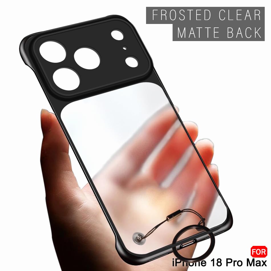 Image of TheGiftKart Hybrid Ultimate Slim Back Case Cover for iPhone XVIII Pro Max | Lightweight Profile | Frosted Matte Translucent Hard Back Case Cover for iPhone XVIII Pro Max (PC & TPU, Black Sides)