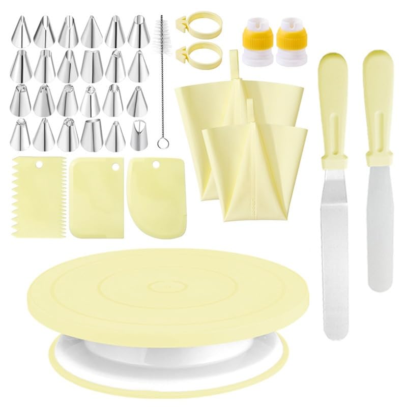 Reposteria Utensilios,Equipos para Hacer Pasteles Juego de 37 Piezas de Platos giratorios for Tartas, Soporte Giratorio for Tartas, Kit de decoración de Tartas for Cocina(37PCS Set Yellow)