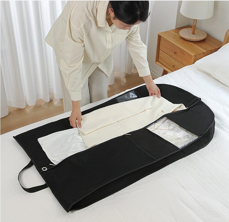 Clothes Cover 5 Pack Garment Bags for Travel Hanging Garment Bag with Pockets Foldable Suit Bags (Color : Black, Size : 60 * 10 * 130cm)3