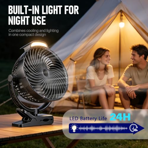 Gentsvip 8 Inch Rechargeable Clip on Fan 10000mAh Portable Camping with LED Light 9 Speed - image 7