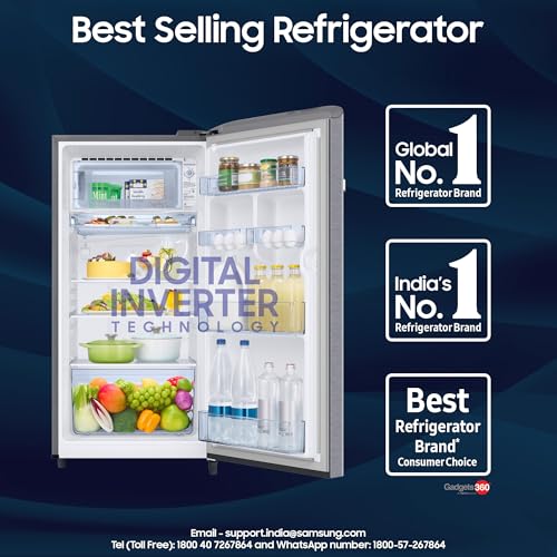 Image of Samsung 189 L, 5 Star, Digital Inverter, Direct-Cool Single Door Refrigerator (RR21H2G25S8 /HL, Silver, Elegant Inox, Single Touch Defrost, 2026 Model)
