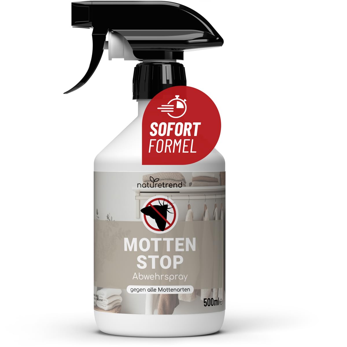 naturetrend Motten Stop 500ml - Mottenspray Wohnung mit Lavendel I Mottenschutz Mottenmittel für Kleidermotten I Anti Motten-Spray, Motten Kleiderschrank Kleidermottenfalle