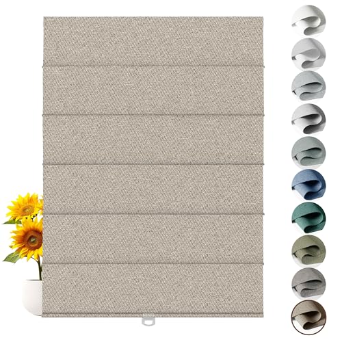 Sulugood Cordless Roman Shades for Windows - Light Brown, Blackout Roman Shades Fabrics, Roman Blind for UV Protection Thermal Insulation for Bedroom, Living Room,Office,27