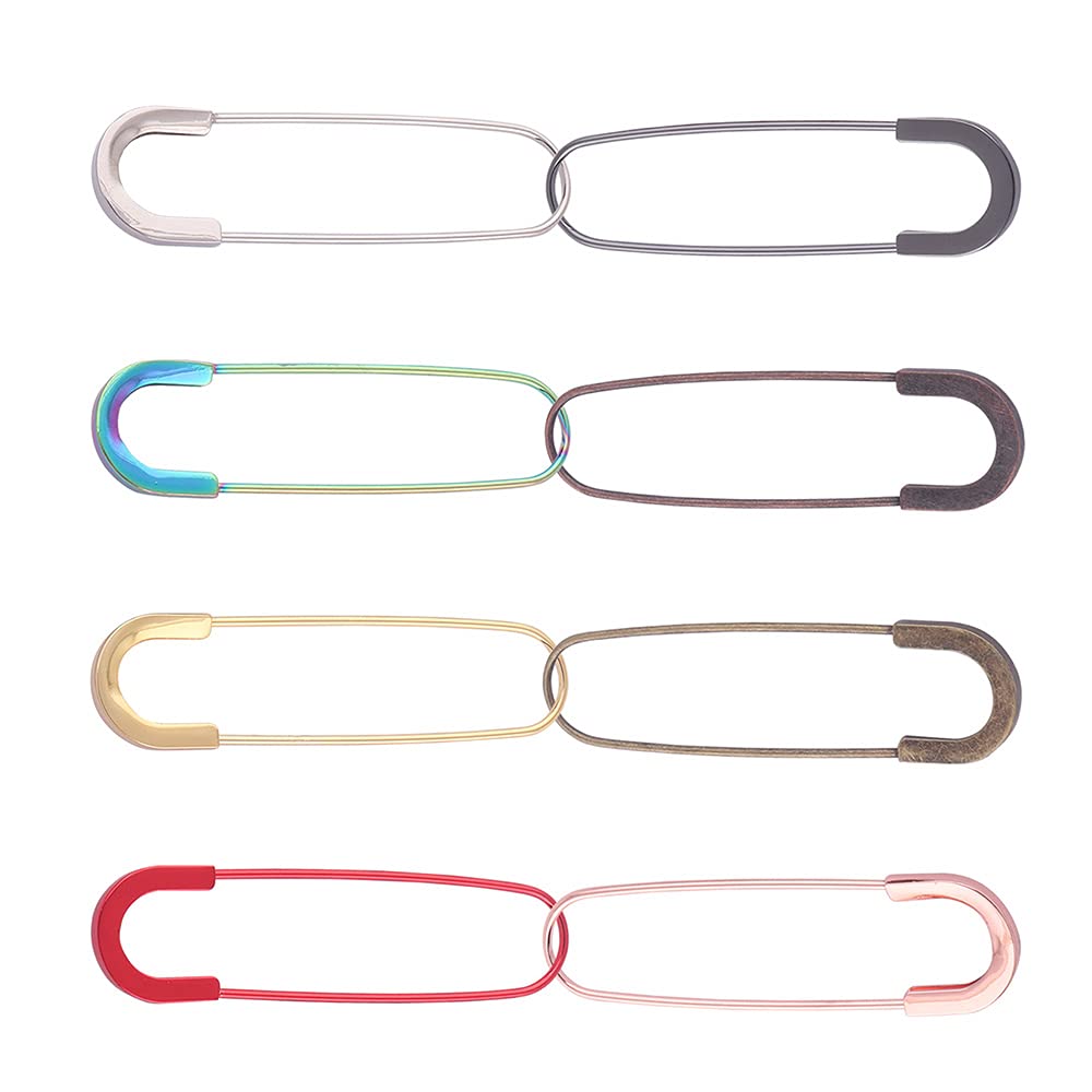 Rainbow Large Safety pins Metal Safety Jewelry pin Brooch Blankets Skirts Kilt Pin Stitch Markers tag Label pins Sewing Supplies 80mm Length 10pcs (Rainbow)