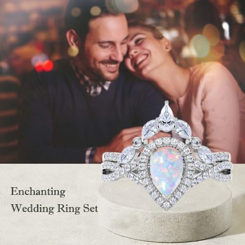 1.0 Carat Gemstone Wedding Ring Set - Pear Shaped Gem with Moissanite Bridal Sets Wedding Rings White Yellow Rose 10K 14K 18K Gold 925 Sterling Silver Pear Womens Wedding Ring Sets for Her3