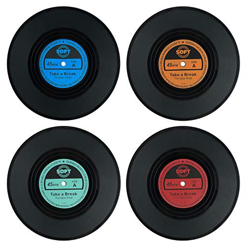 Coolt y 4 stks Retro CD Record Vinyl Coasters, Non-Slip Drink Cup Matten, Geïsoleerde Koffie Drink Coasters, 10 * 10 * 0.2cm