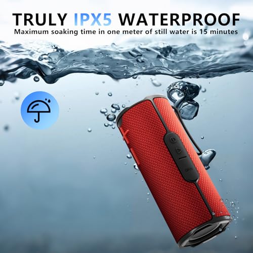 Image of BYANDBY Bluetooth Speaker with IPX5 Waterproof 2 Portable, Long Playtime, Wireless Stereo Pairing, 12W Stereo Sound, BT 5.3, Bassup, Electronics for Home, Shower, Outdoors, Travel(Red)