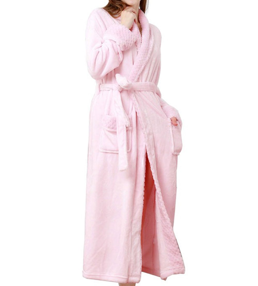 Dsnow Women's Pink Dressing Gown, Unisex Flannel Robes Luxury Soft Robe Cosy Fluffy Towelling Bathrobe For /Men Xl