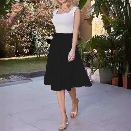 Women's Skirts High Waist Elastic Pleated Chiffon Midi A Line Skirt2