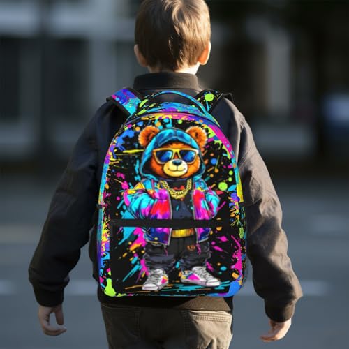 Cartoon Bear Backpack，Cool Cute Graffiti Bear Backpack School Bag，Graffiti Bookbag For Work Travel，Cool Lightweight Stylish Bookbag For Kids Boys Children Students3