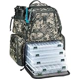 Piscifun Fishing Tackle Backpack with 4 Tackle Boxes, Waterproof Rain Cover, Bottle Holder, Large Storage Waterproof Fishing Tackle Bag for Fishing Gear, Camping, Hiking Digital Camouflage