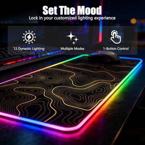 Image of ZORBES RGB LED Gaming Mouse Pad Desk Mat 30x80cm, USB-C Powered Glowing Mouse Mat with 12 Dynamic Effects, Anti-Slip Extended Desktop Computer Mat for Keyboard and Mouse