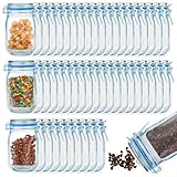 Jucoan 50 Pack Mason Jar Bags, Large Wide Mouth Reusable Mason Jar Zip Snack Bags, Airtight Leakproof Plastic Food Storage Zipper Saver Bag for Home Kitchen Freezer Camping Travel Picnic
