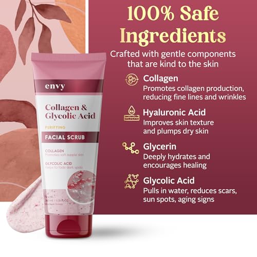 Envy Collagen & Glycolic Acid Face Scrub - Anti-Aging, Softening & Dark Spot Improving Exfoliating Scrub - Dermatologist Tested, Clean Beauty for All Skin Types - 6.76 Oz - Image 5