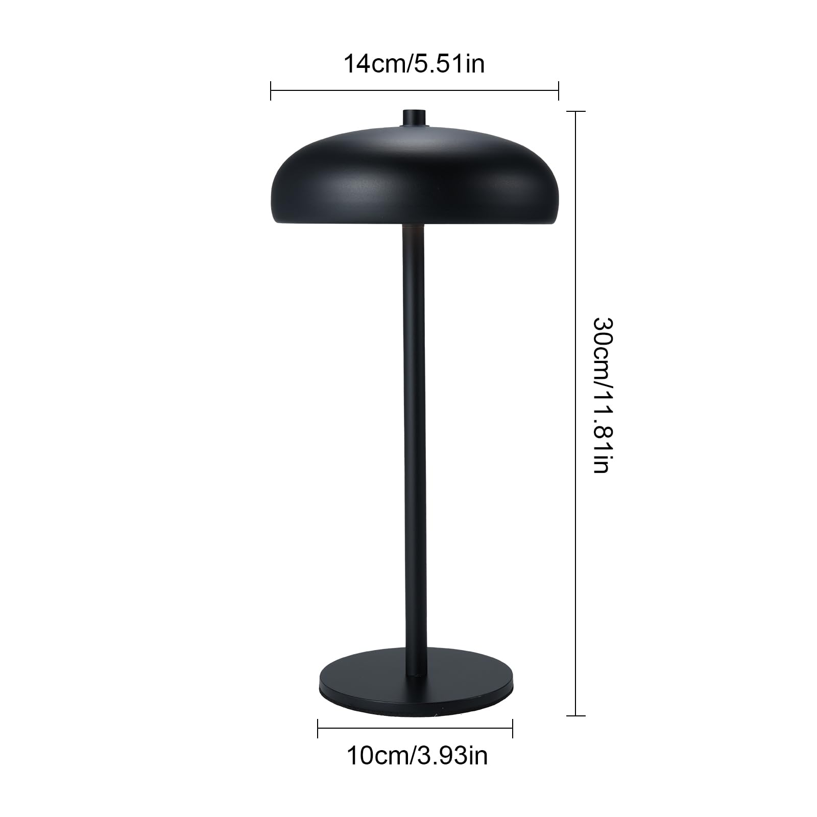 Lixada Lámpara de mesa LED inalámbrica, lámpara de mesa con batería, regulable y recargable con USB-C, lámpara de escritorio redonda, lámpara de seta y lámpara de mesita de noche, metal negro con